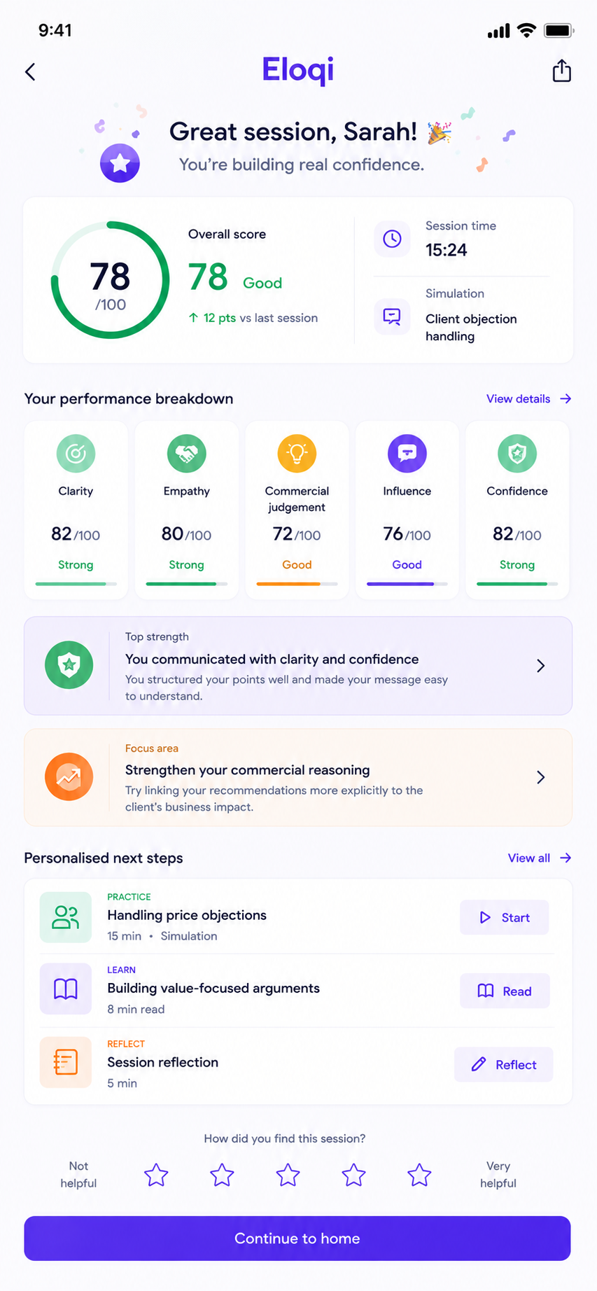Personalised session feedback